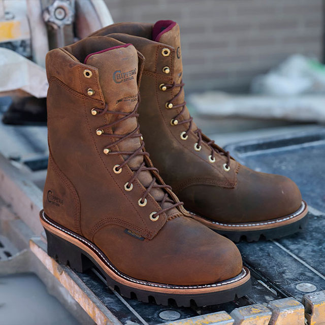The Super Dna 9" Waterproof Steel Toe Insulated Logger boot in tan.